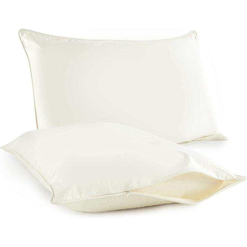 Protège-oreiller en coton biologique pour très grand lit - Housse de coussin 100% coton certifiée GOTS avec fermeture à glissière - Passepoil et bordure respirante hypoallergénique lavable à la machine - Paquet de 2 (beige, très grand)