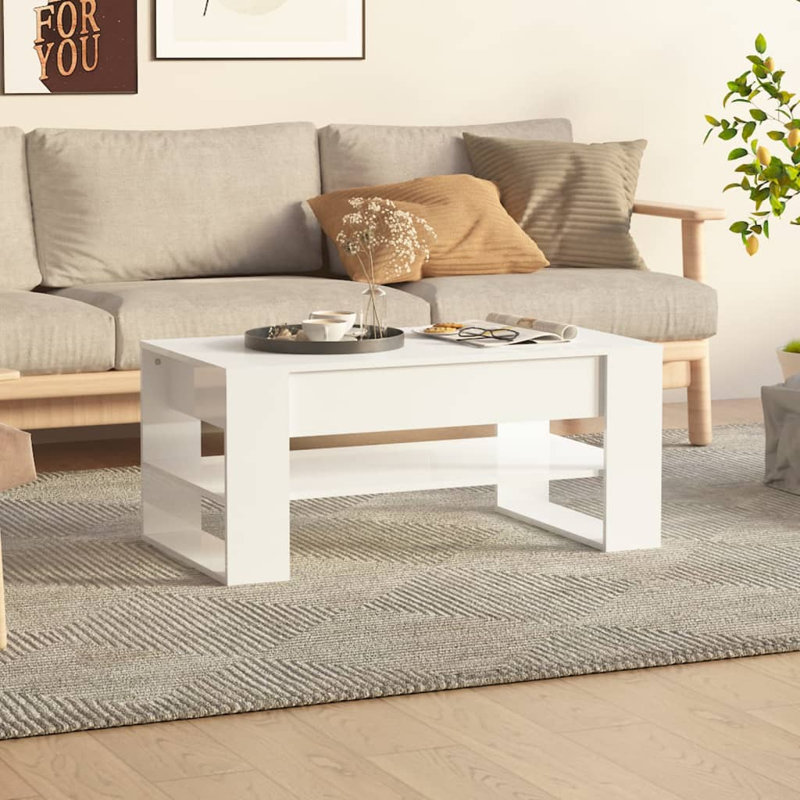 Manufactured Wood Frame Single Coffee Table with Storage, White