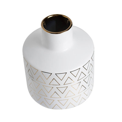 D5.9X7.9" Round White/Gold Vase