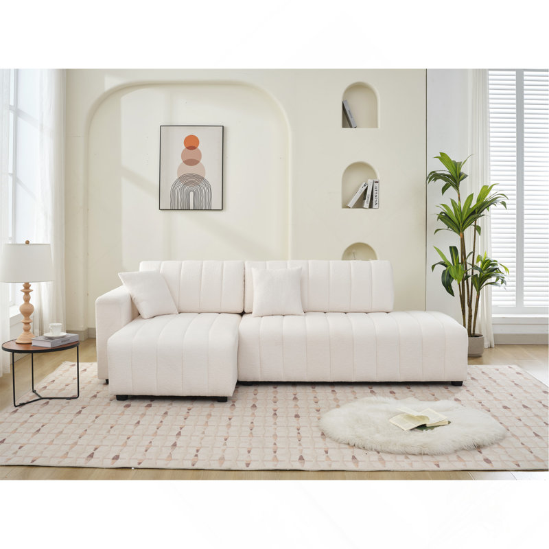 Canapé d'angle capitonné en forme de L avec coussins décoratifs ScPlush, Beige