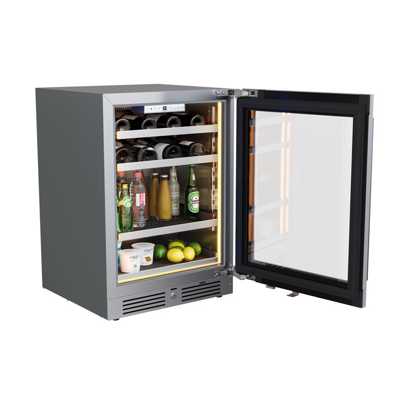 24 Inch Wide 16 Bottle and 70 Can Capacity Beverage Cooler with Alternating (Blue, White, Amber) LED lighting, Door Alarm, Touch Control Panel and Lockable Right Hinged Door