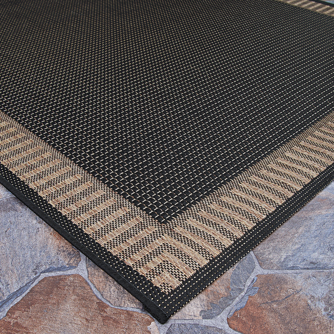 Black Cocoa Brown Flatweave Outdoor Rug, Rectangle 7'6" x 10'9", Black / Brown