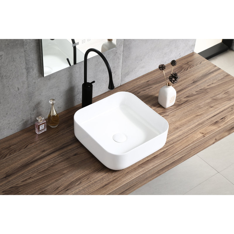 Lavabo de comptoir en céramique blanche, rehausse la teinture de salle de bain, lavabo polyvalent