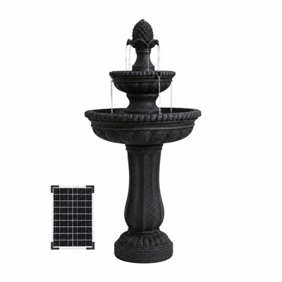  39" 2-Tier Outdoor Freestanding Solar Water Fountain - Classic Design, Black Resin Bird Bath with Pump - Ideal for Yard, Lawn and Garden, Porch Décor