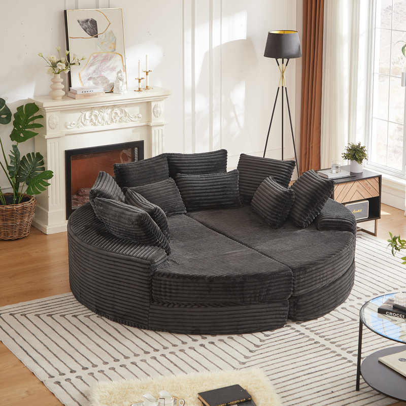 Futon de style moderne Mid-Century de 78,5 pouces avec tissu en velours côtelé Dadrien, Velours côtelé noir