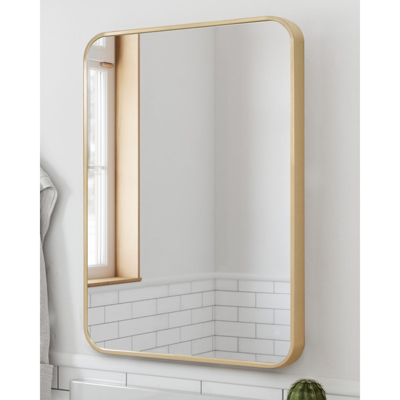 Giulietta Rounded Corner Wall Mirror With Gold Frame, 36-Inch By 24-Inch, Natural, 30" x 20"