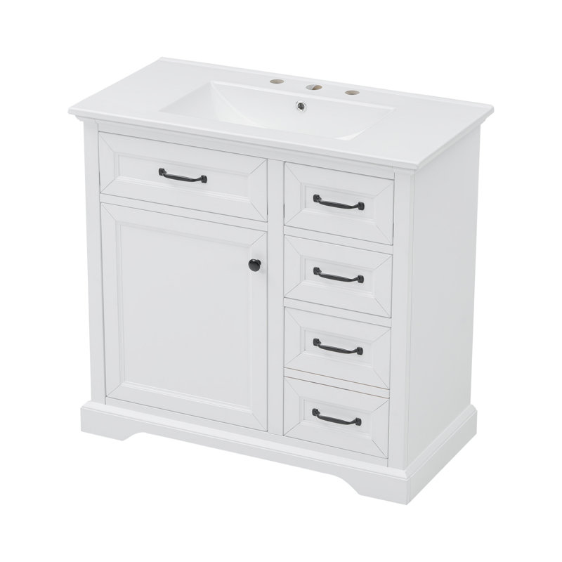 Meuble-lavabo 36 po avec lavabo, lavabo en céramique, 2 tiroirs basculants, charnières de porte à fermeture en douceur, 