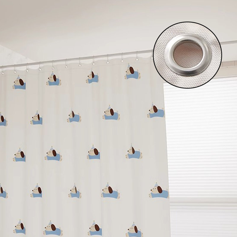 Rideau de douche en polyester avec crochets, Bleu / blanc
