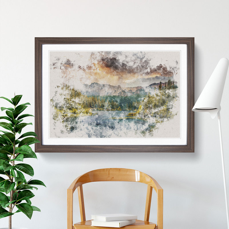 Forest and Lake Vol.4 - Picture Frame Painting, 27cm H x 36cm W x 2cm D, Walnut