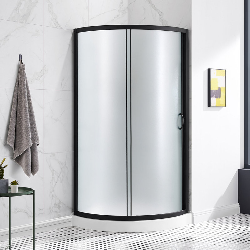 OVE Decors Breeze Round Shower Kit w/ Frosted, Base, Black, 76.97" H x 40.08" W x 40.08" D