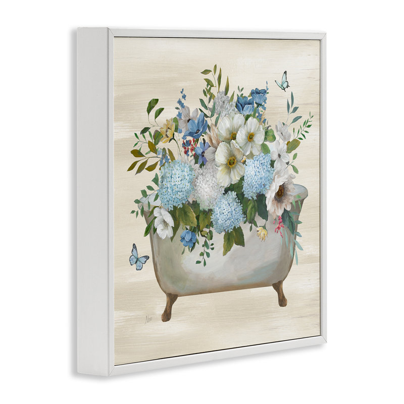 «Full Hydrangea Bathaign», estampe numérique par Nan, Giclée encadrée blanc bord de mer, H 24 po x l 24 po