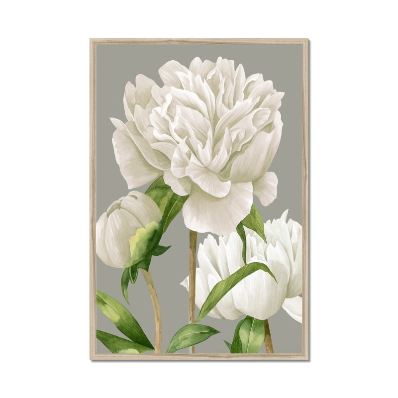 White Peonies II by Grace Popp - Painting, 95cm H x 65cm W, Natural Wood Framed Paper Print