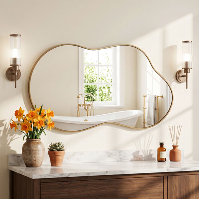 Irregular Tempered Glass And Aluminum Alloy Framed Wall Mirror