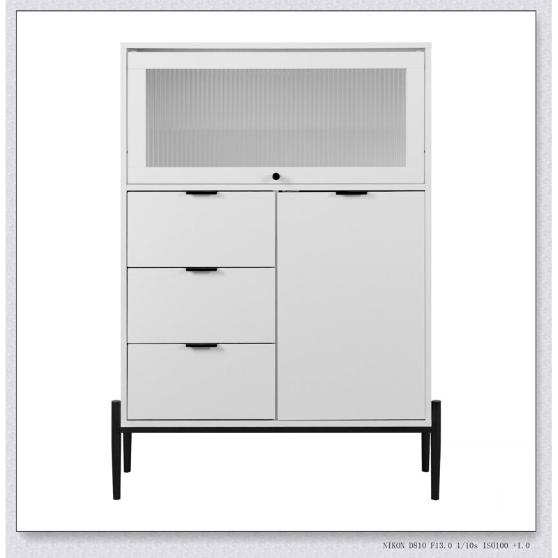 Buffet avec 3 tiroirs, 1 porte et 1 armoire vitrée avec rangement