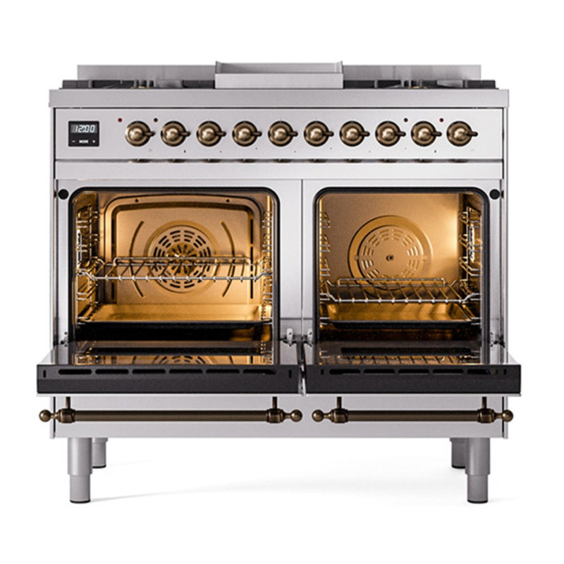 Cuisinière à double combustible de 40 po avec 6 brûleurs scellés et plaque chauffante ILVE Nostalgie II Series (porte pleine)