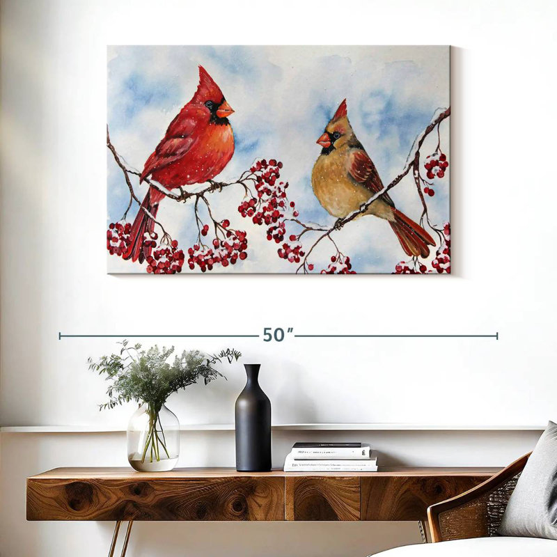 Cardinals de Brampt et baies d'hiver, H 26 po x l 39 po