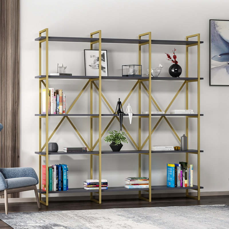 Baugus 180cm H x 180cm W Standard Bookcase, Gold/Anthracite