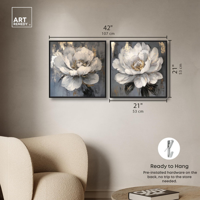 "Luxe Botanicals Art", ensemble de 2 impressions sur toile par , 21" H x 21" W, Noir