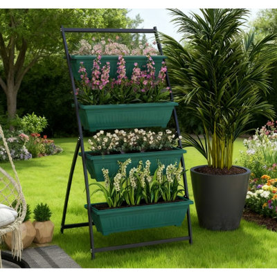 Bac de culture vertical à support à plantes, conception à 4 niveaux pour la croissance des légumes et des fleurs, auto-drainant, compatible avec un pot à fleurs hors-sol intérieur / extérieur avec des boîtes, jardinage adapté aux besoins des personnes âgées,