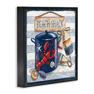 Beach Shack on Stripes Framed Giclee Art by Jennifer Brinley