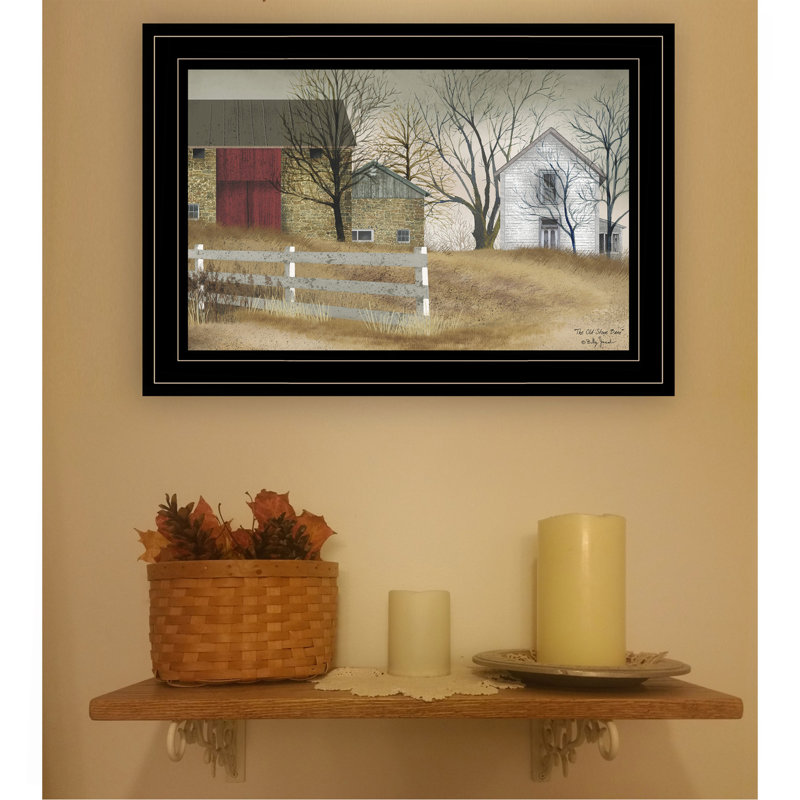 «The Old Stone Barn» par Billy Jacobs, reproduction encadrée prête à accrocher, cadre noir, Noir