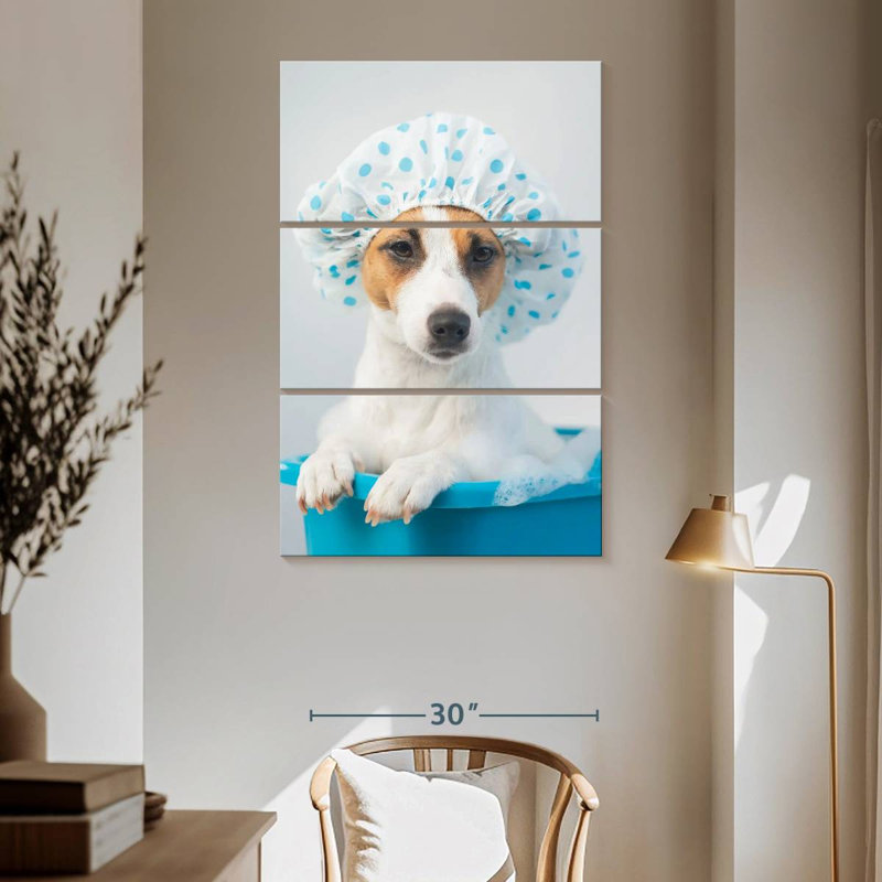Ketti Terrier In Blue Bath, 65" H x 42" W