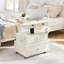 Table de bout roulante à hauteur ajustable laquée ultrabrillante avec station de charge, roues universelles et tiroirs de rangement pour le salon et la chambre à coucher-2033118585
