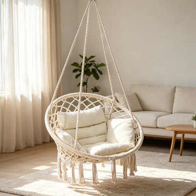 Hanging Hammock Chair with Cushion - Perfect for Bedroom, Porch, Balcony, Adults