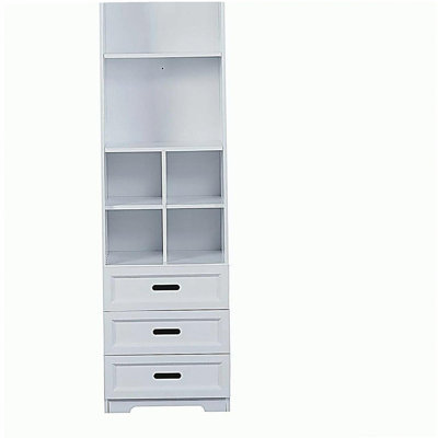 Étagère à entonnoir avec étagère à livres et tiroirs de rangement - blanc classique