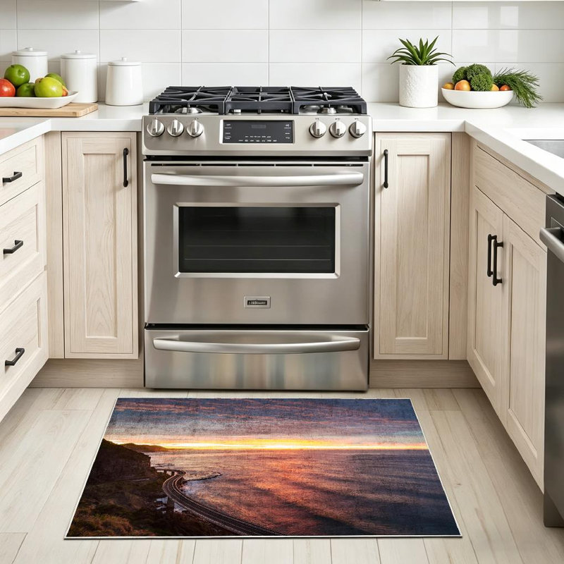 Lavable à la machine transparent, Sea Bridge Sunrise avec magnifique tapis d'intérieur, Rectangle 32" x 47"
