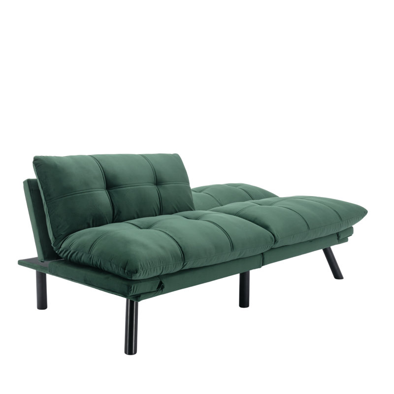 Canapé-lit futon convertible 2-en-1 avec accoudoirs et dossier réglables pour petits espaces, vert émeraude, Émeraude