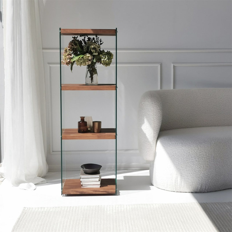 Baugus 120cm H x 40cm W Tempered Glass Standard Bookcase, Natural