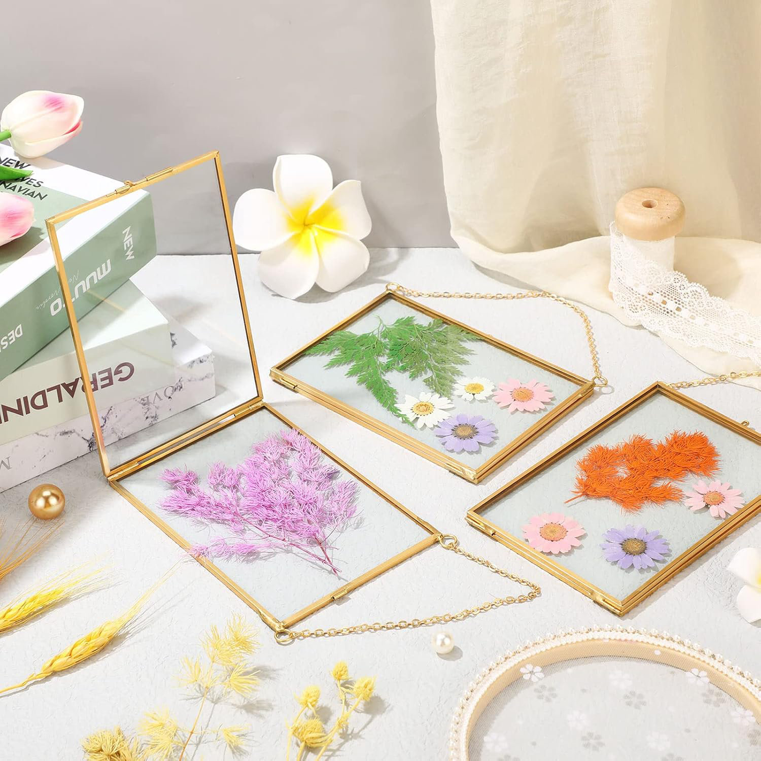 Everly Quinn 6 Pcs Pressed Flower Glass Picture Frames Brass Hanging Double Glass Frame Floating Photo Frame Clear Horizontal Vertical Frames With Chain For Gallery Vintage Artwork Display - Wayfair Canada