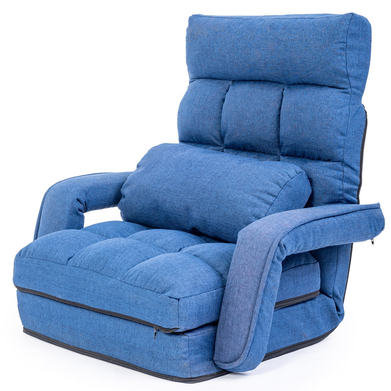 Chaise longue à accoudoirs encastrés Roger, Microfibre bleue