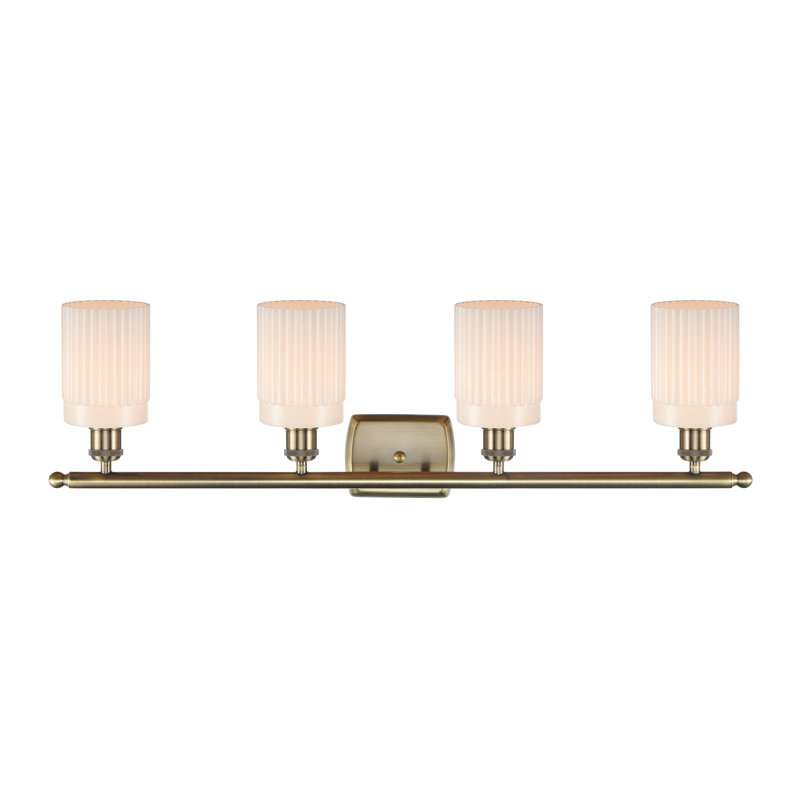 Éclairage pour meuble-lavabo 4 lumières à intensité variable en laiton antique Wiebe, Blanc mat, Ampoule non incluse