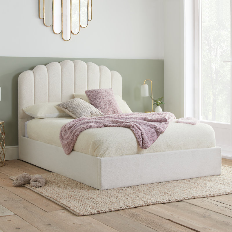 Anupras Upholstered Bed, Double, White