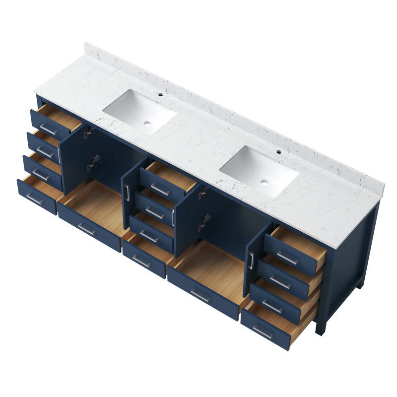 Ensemble de vanité double Felix 96 po entièrement assemblé avec comptoir et dosseret en marbre reconstitué., Bleu, 96"