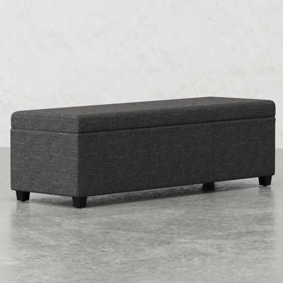 Contemporary Design Slate Grey Storage Bench, Hand - Constructed With Pine And Foam, Hinge, Great For Hallway, Use As Extra Seating, 17.57 In Deep Linen Look Upholstered Large Decorative Stitching