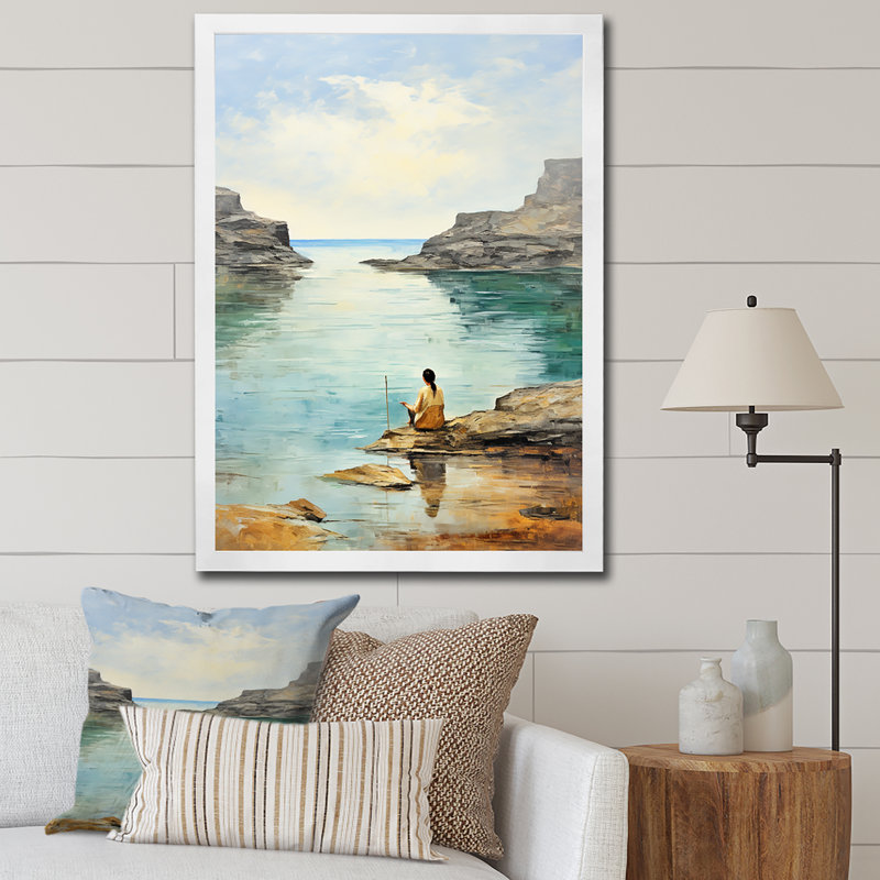Meditation Serenity By The Sea 2 - Art mural méditation, Cadre simple blanc, H 20 po x l 12 po x P 1 po