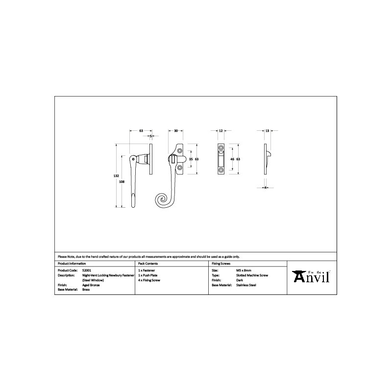 Monkeytail Night-Vent Locking Fastener (Steel Window), Aged Bronze