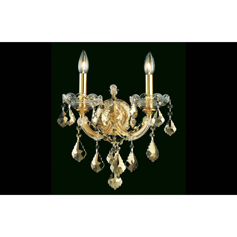 Lampe murale bougie 2 lumières Traverso, Doré / teck