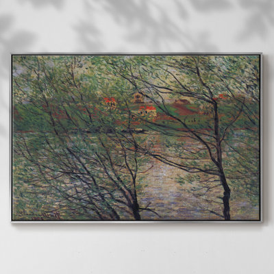 "His Bank, The Island De La Grande Jatte", reproduction d'art encadrée sur toile par Claude Monet