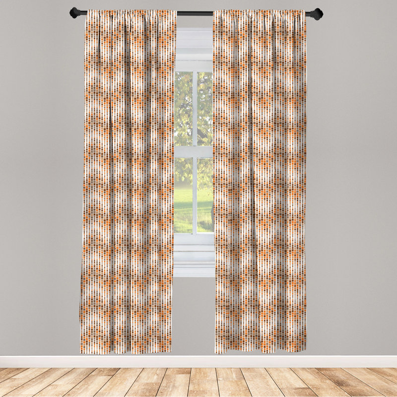 Earth Tones Geometric Semi-Sheer Rod Pocket Curtain Panels, 28" x 63"