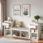 Banc de rangement avec coussin, compartiments, tiroirs et tablettes ouvertes-944244653