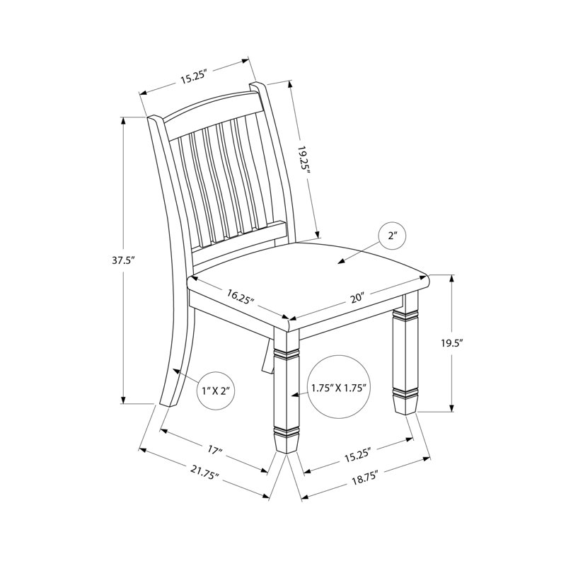 Chaise de salle à manger, hauteur 38 po, ensemble de 2, latérales, rembourrée, cuisine, salle à manger, tissu, transitionnel