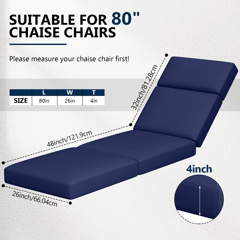 Coussins de chaise longue d'extérieur 80 po x 26 po x 4 po 4 pièces, Marine