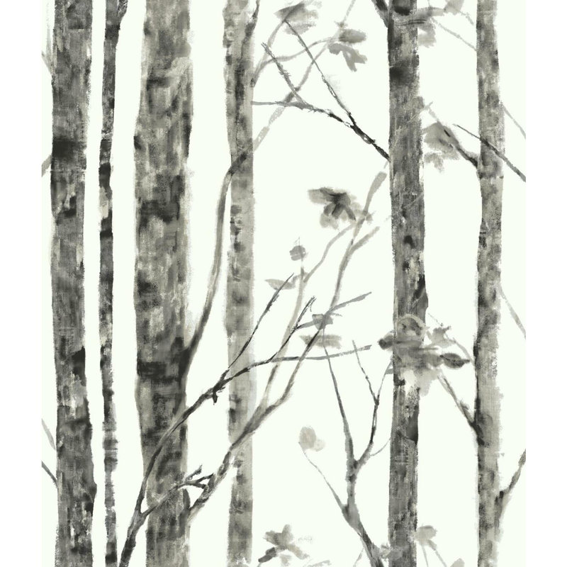 Papier peint adhésif arbre et adhésif, Blanc / gris