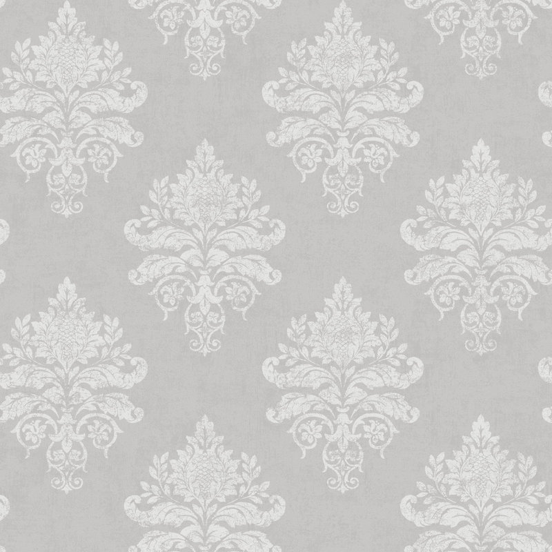 Palazzo 2 Collection Medallion Damask Wallpaper Roll, Silver/White