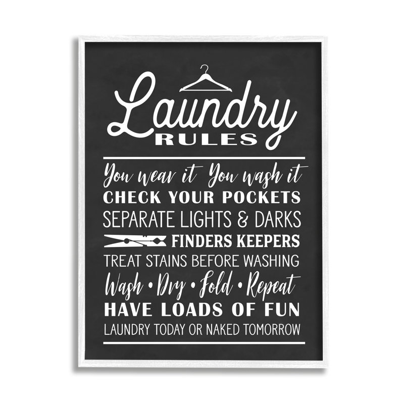 Laundry Room Rules Hanger, pinces à linge en noir et blanc par - impression, H 20 po x l 16 po x P 2 po