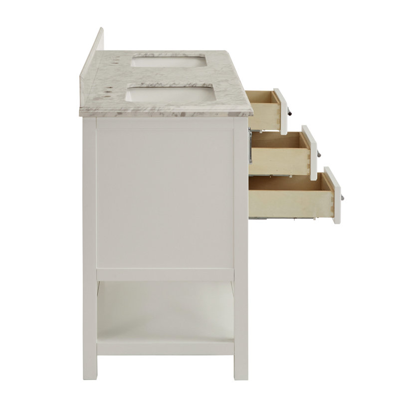 Danta 61" Double Bathroom Vanity With Marble Veneer Stone Top, White